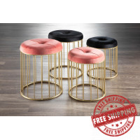 Lumisource OT-CNRYNEST AUVPK Canary Contemporary Nesting Ottoman Set in Gold Metal and Pink Velvet